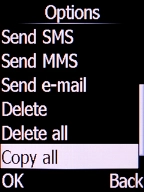 Select Copy all and press the Left selection key. Select Copy all and press the Left selection key.