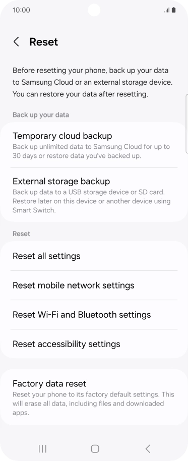 Press Factory data reset.