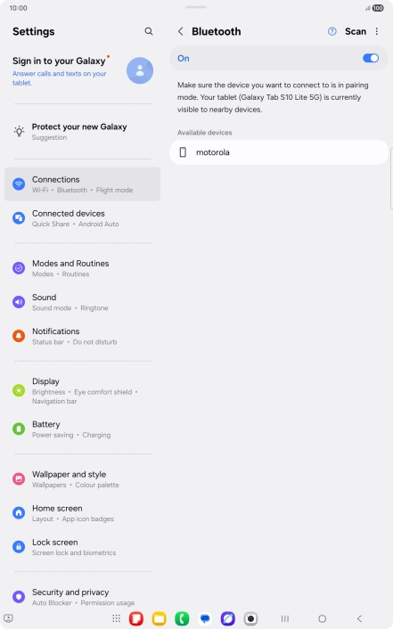 Press the required Bluetooth device and follow the instructions on the screen to pair the device with your tablet. Press the required Bluetooth device and follow the instructions on the screen to pair the device with your tablet.