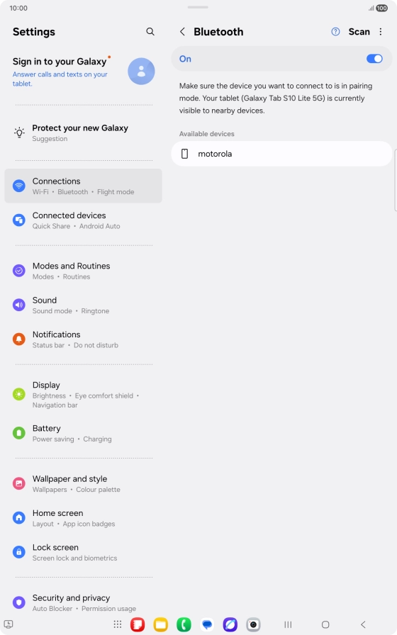 Press the required Bluetooth device and follow the instructions on the screen to pair the device with your tablet. Press the required Bluetooth device and follow the instructions on the screen to pair the device with your tablet.