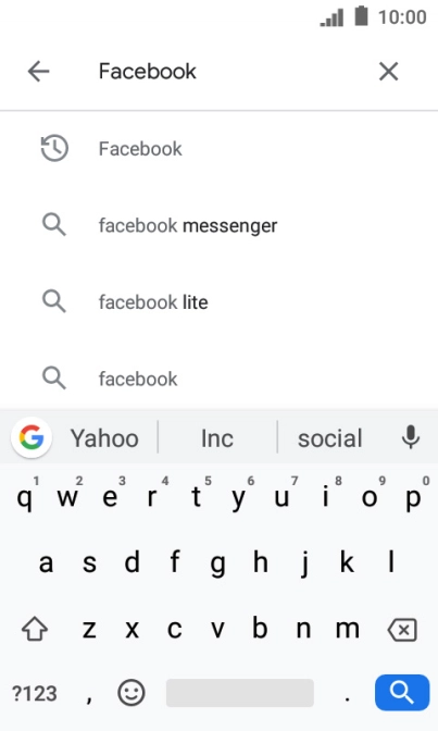 Key in Facebook and press the search icon. Key in Facebook and press the search icon.