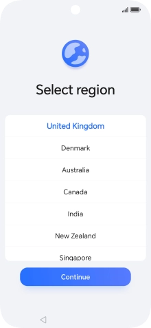 Press the required country or area. Press the required country or area.