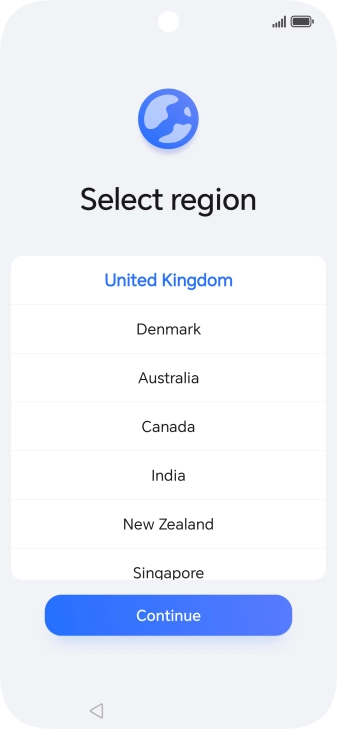 Press the required country or area. Press the required country or area.