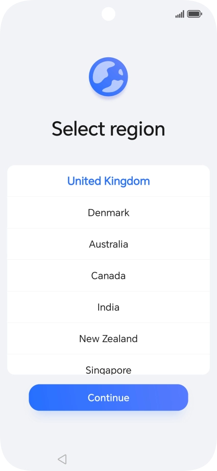 Press the required country or area. Press the required country or area.