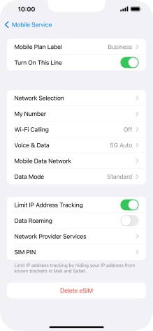 Press Delete eSIM and follow the instructions on the screen to delete your eSIM.