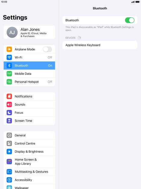 Press the required Bluetooth device and follow the instructions on the screen to pair the device with your tablet. Press the required Bluetooth device and follow the instructions on the screen to pair the device with your tablet.
