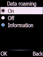 Select the required setting and press the Left selection key to turn on the function.