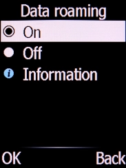 Select the required setting and press the Left selection key to turn on the function.