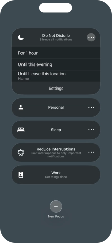 Press the required setting to activate the selected focus mode for a specified period of time or until you leave your current location.