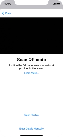 Place the QR code you've received inside the phone camera frame to scan the code. If you’ve deleted your eSIM, you can re-add it using your existing QR code. If you’re having problems, see our FAQ.