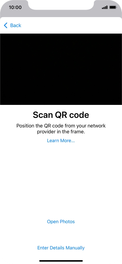 Place the QR code you've received inside the phone camera frame to scan the code. If you’ve deleted your eSIM, you can re-add it using your existing QR code. If you’re having problems, see our FAQ.
