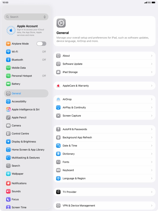 Press Apple Account. Press Apple Account.