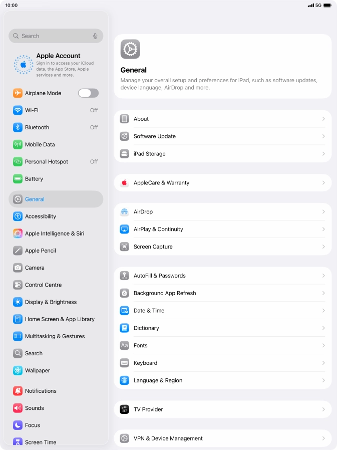 Press Apple Account. Press Apple Account.