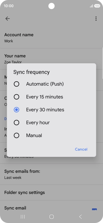 Press the required setting.