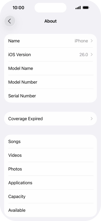 Your phone's software version is displayed next to iOS Version. Your phone's software version is displayed next to iOS Version.