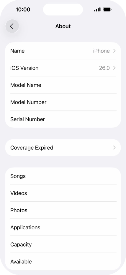 Your phone's software version is displayed next to iOS Version. Your phone's software version is displayed next to iOS Version.