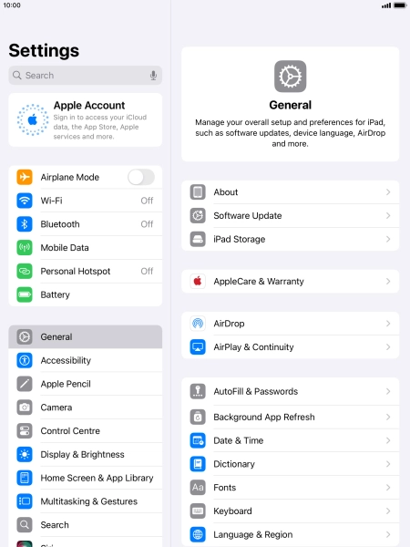 Press Apple Account. Press Apple Account.