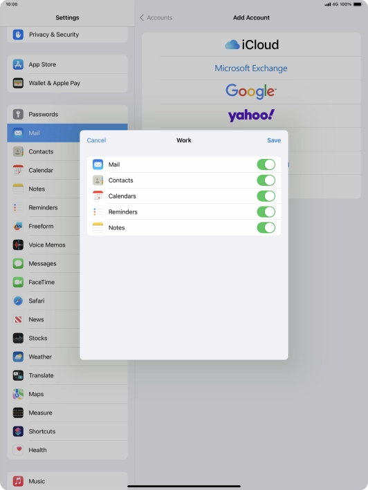 Press the indicators next to the required data types to turn synchronisation of each data type on or off.