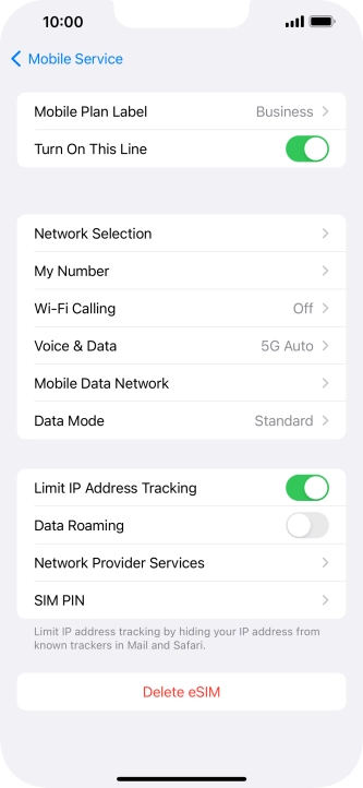 Press Delete eSIM and follow the instructions on the screen to delete your eSIM.