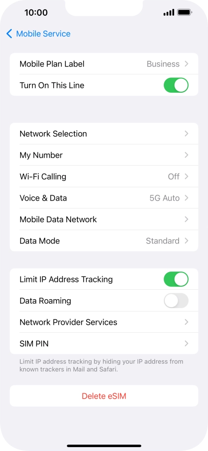 Press Delete eSIM and follow the instructions on the screen to delete your eSIM.
