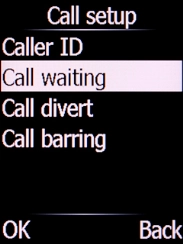 Select Call waiting and press the Left selection key. Select Call waiting and press the Left selection key.