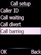 Select Call barring and press the Left selection key. Select Call barring and press the Left selection key.