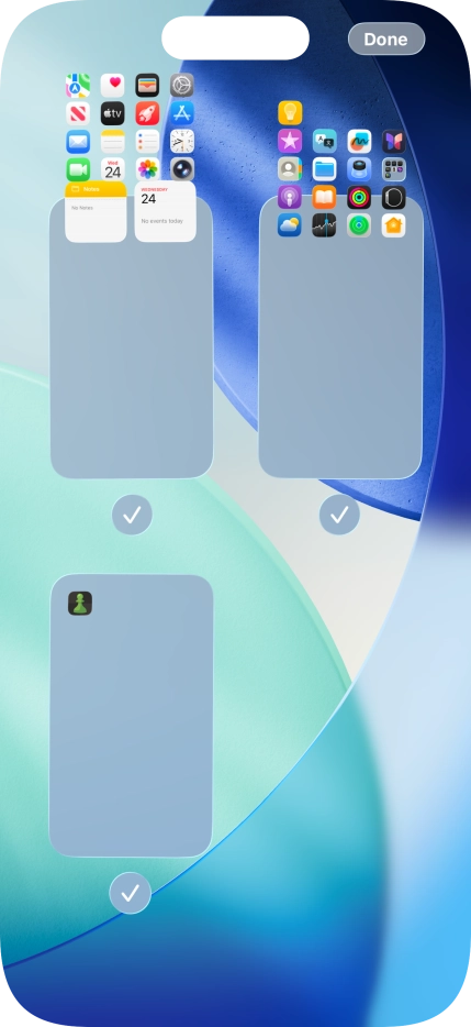Press the fields below the required home screen pages to select or deselect them.