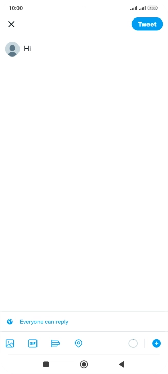 Write the required text and press Tweet. Write the required text and press Tweet.