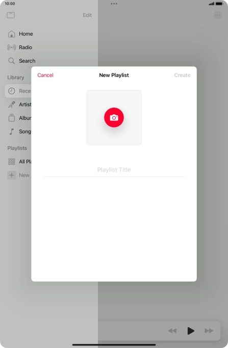 Press the text input field and key in a name for the playlist. Press the text input field and key in a name for the playlist.