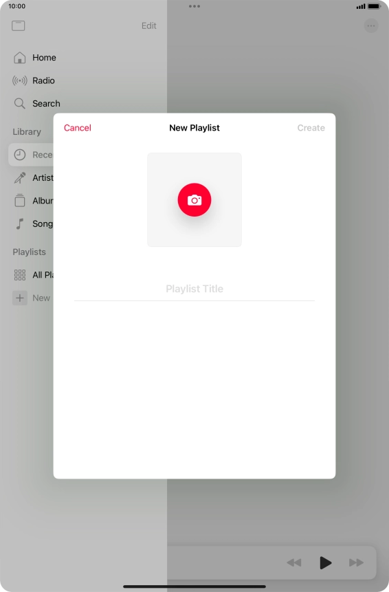 Press the text input field and key in a name for the playlist. Press the text input field and key in a name for the playlist.