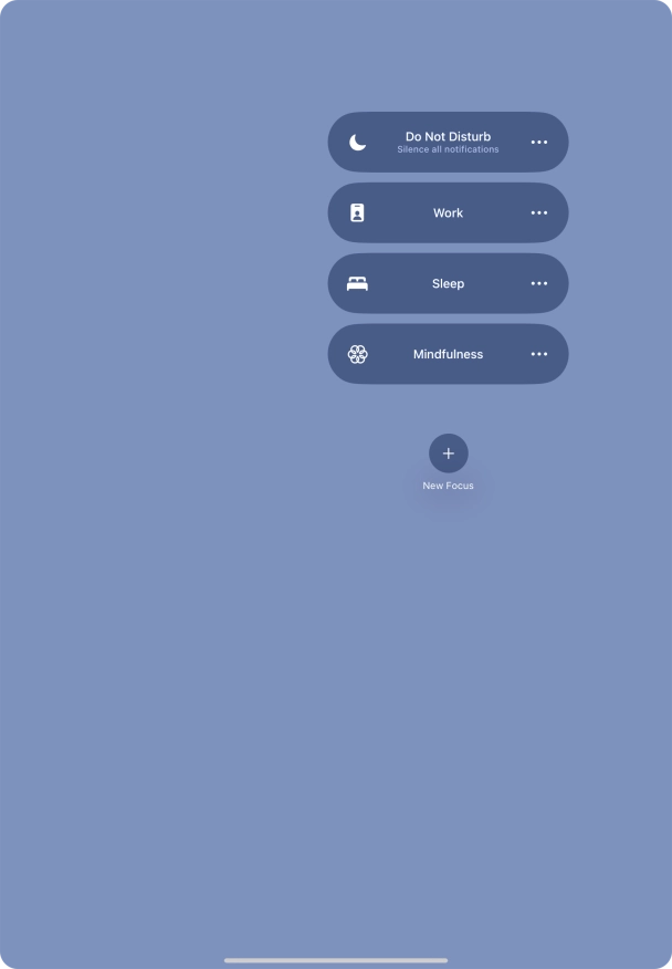 Press the required focus mode to activate or deactivate it immediately. Press the required focus mode to activate or deactivate it immediately.