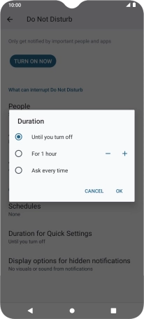 Press the required setting. Press the required setting.