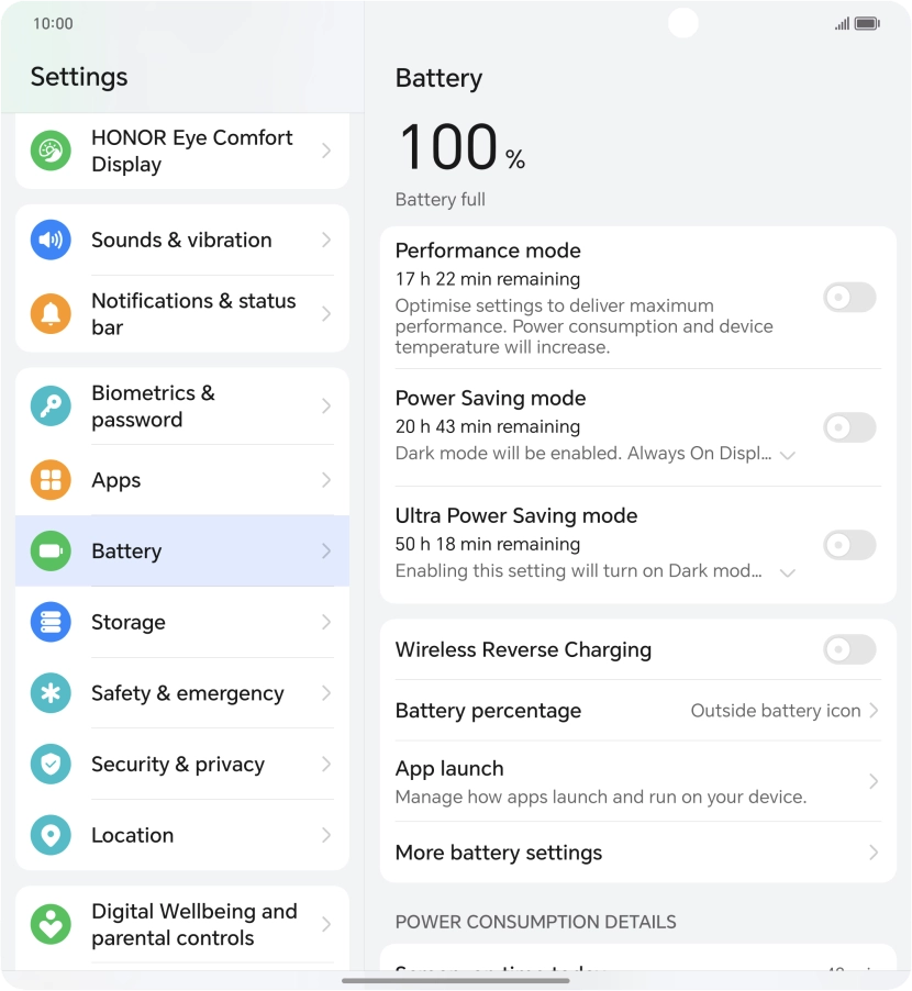 Press More battery settings. Press More battery settings.