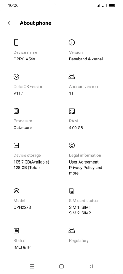 Your phone's software version is displayed below Android version.