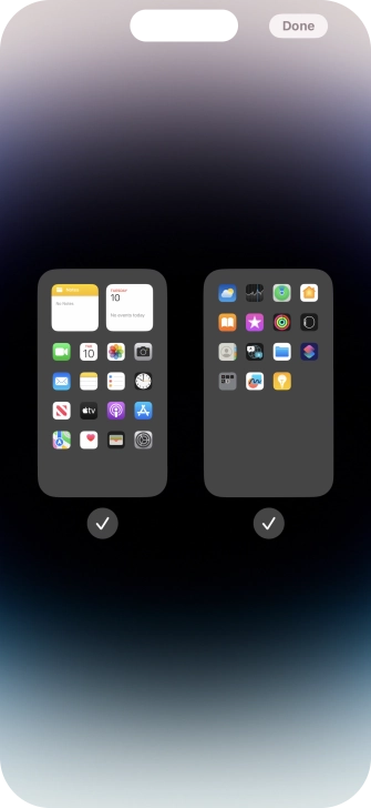 Press the fields below the required home screens to select or deselect them.