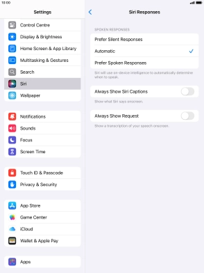 Press the required setting.