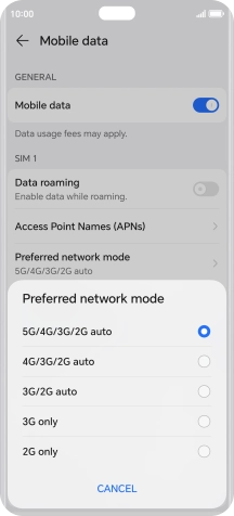 Press the required network mode. Press the required network mode.