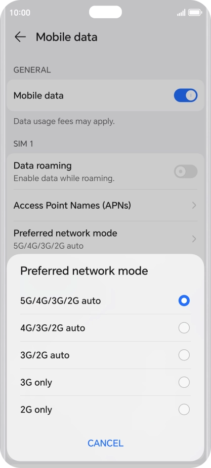 Press the required network mode. Press the required network mode.