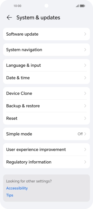 Press Software update. If a new software version is available, it's displayed. Follow the instructions on the screen to update the phone software.