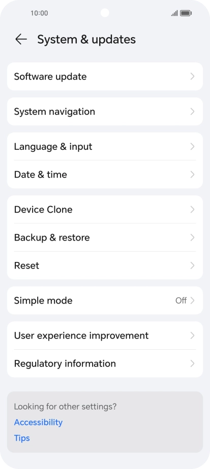 Press Software update. If a new software version is available, it's displayed. Follow the instructions on the screen to update the phone software.