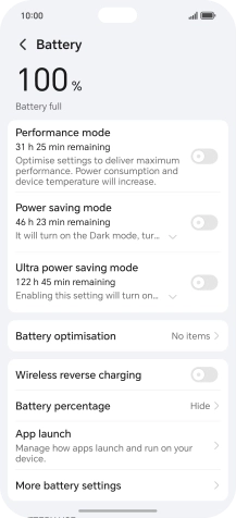 Press More battery settings. Press More battery settings.