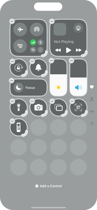 Press Add a Control and follow the instructions on the screen to add the required function to Control Centre. Press Add a Control and follow the instructions on the screen to add the required function to Control Centre.