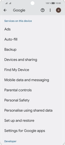 Press Settings for Google apps. Press Settings for Google apps.
