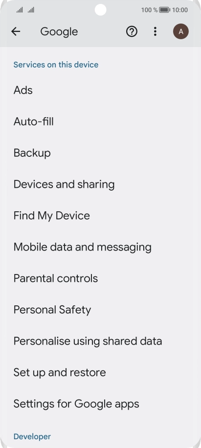 Press Settings for Google apps. Press Settings for Google apps.