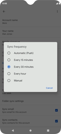 Press the required setting.