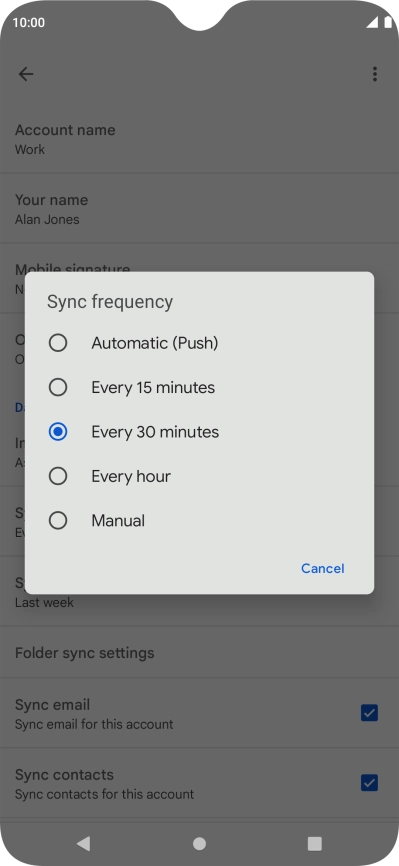 Press the required setting.