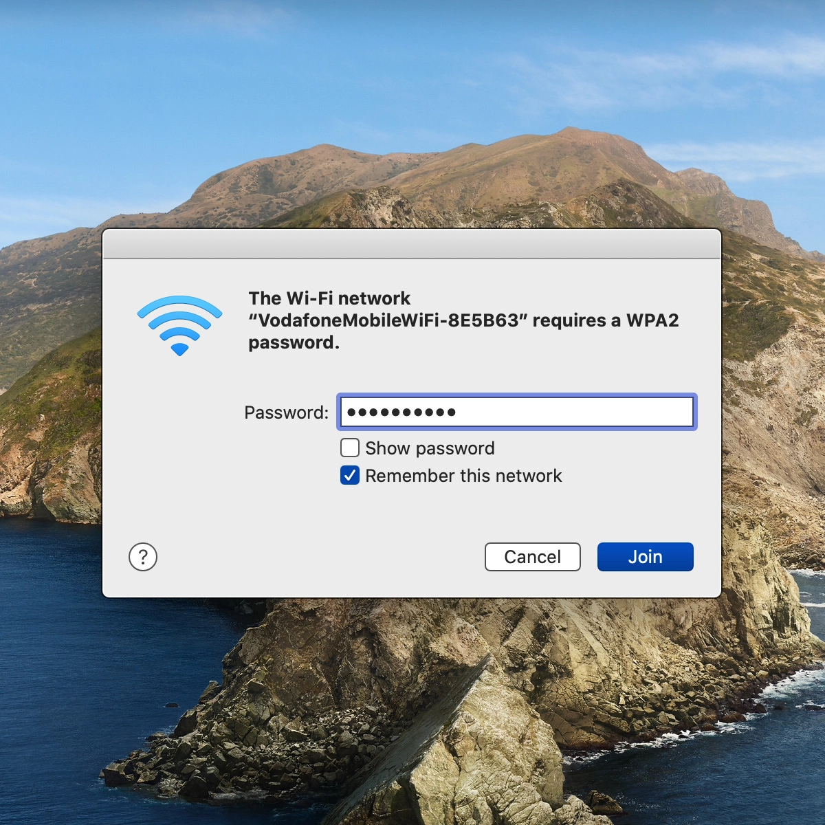 Key in the password for your Wi-Fi hotspot and click Join.