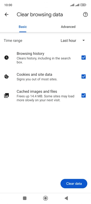 Press Clear data.