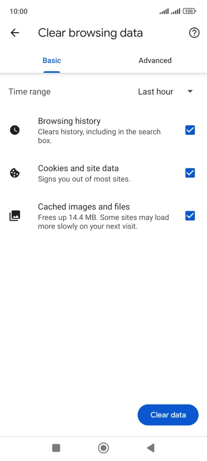 Press Clear data.