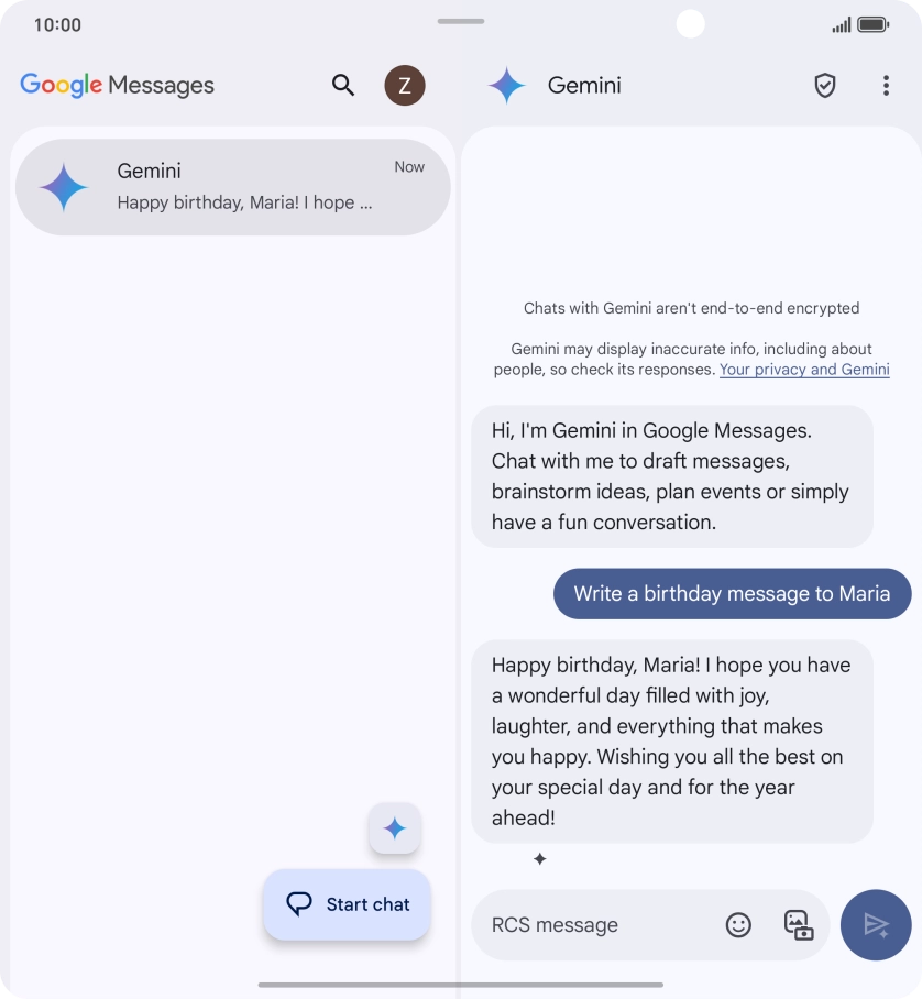 The text suggestion from Gemini is displayed. The text suggestion from Gemini is displayed.